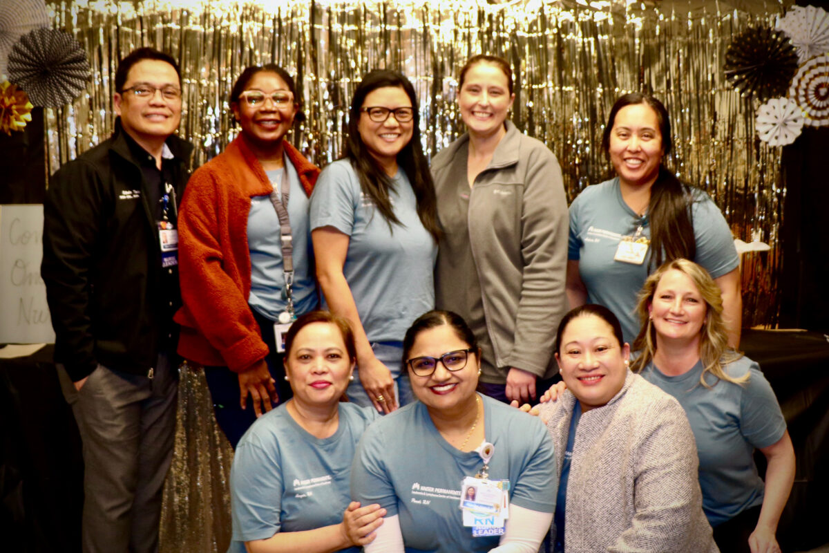Back Row: Edwin Tadeo, MSN, RN, CCRN, Asagwara Ihuoma, BSN, RN, Rachelle Saares, BSN, RN, Gero-BC, Jina Gloor, RN, Leilanie DeLoen, MSN, RN, OCN; Front Row: Angielyn Medrano, BSN, RN, Gurpreet Kang, BSN, RN, Marife Abellon, BSN, RN, Cherie Capagli, RN, OCN