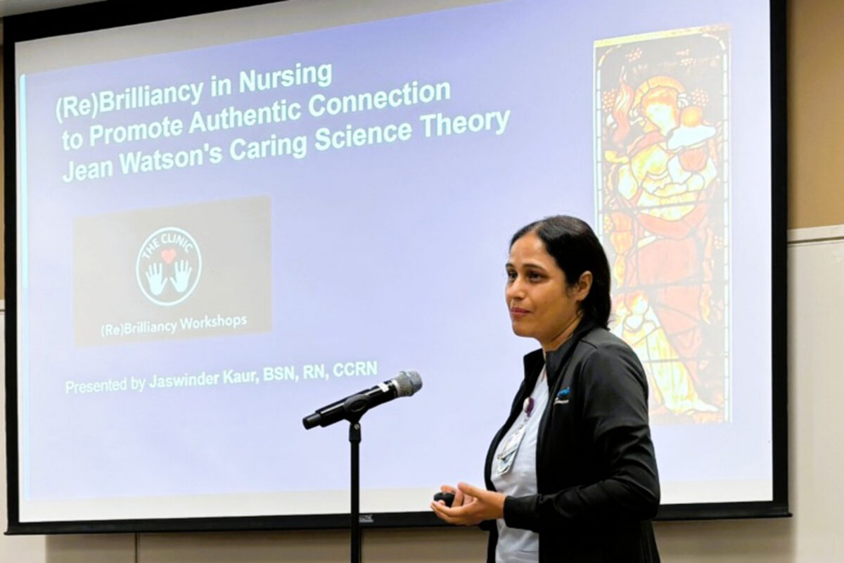 ICU Clinical Nurse Jaswinder Kaur, BSN, RN, CCRN presenting Re-Brilliancy Study during quarterly Town Hall at KP Santa Clara
