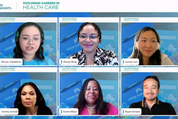 6 professionals on screen in a virtual meeting