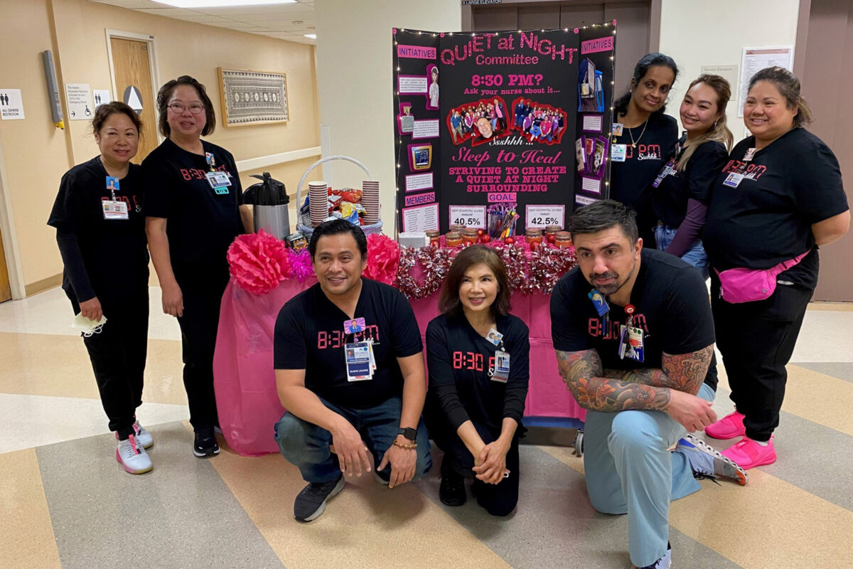 Nurses promoting quiet at night.