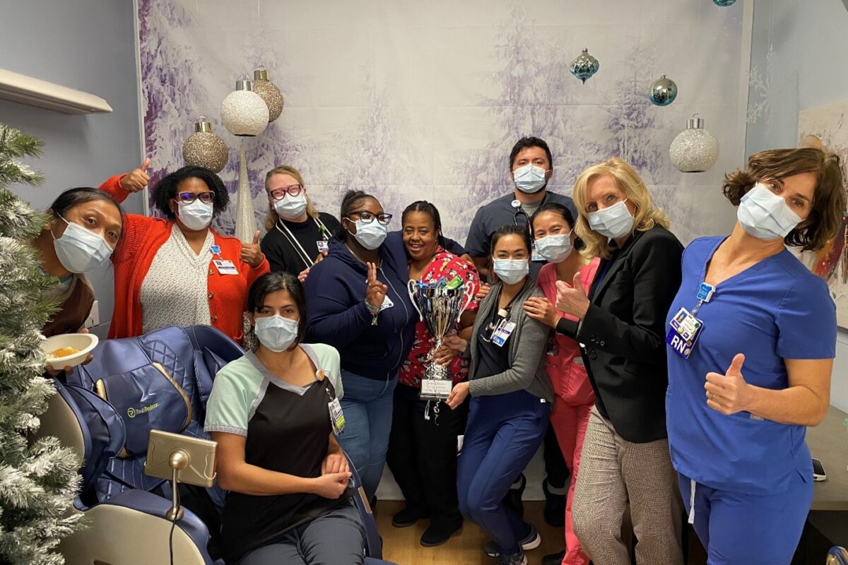 Large group of nurses in masks.