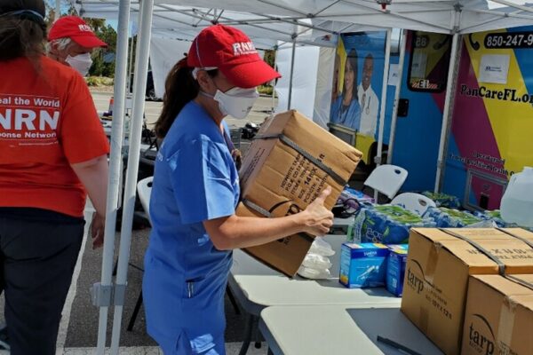 Tammi Bachecki, RN, at the mobile clinic for hurricane relief in Port Charlotte, Florida.